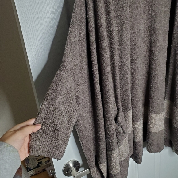 Barefoot Dreams CozyChic Lite Cliffside Wrap Brown Ribbed Knit Cardigan Sweater - Picture 6 of 9